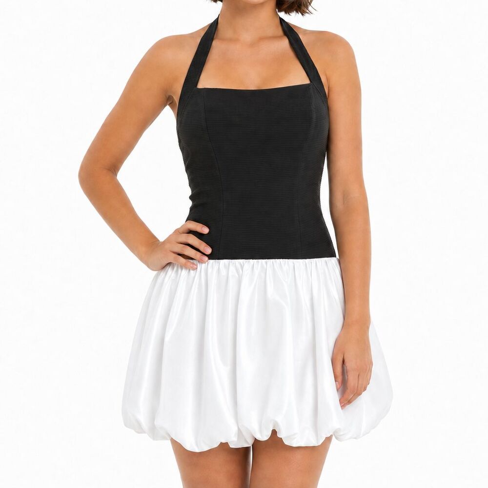 NEW City Studios Juniors Small Halter-Neck Bubble-Hem Dress Fitted Mini Bodice